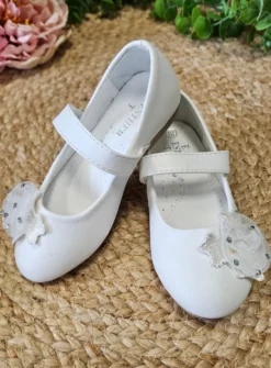 Chaussures cérémonie fille pas chère à lanière fleurs et strass
