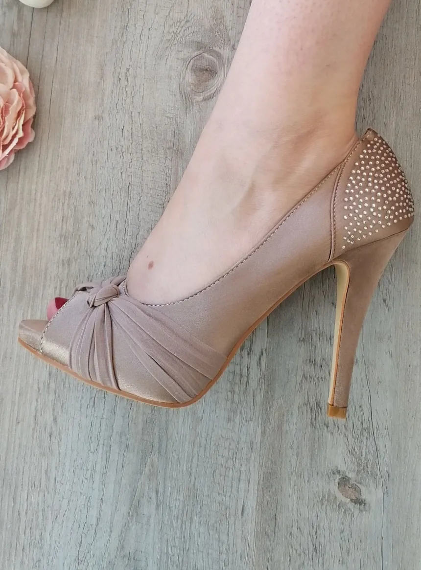 Chaussures de soirée femme satin et strass Marron 36
