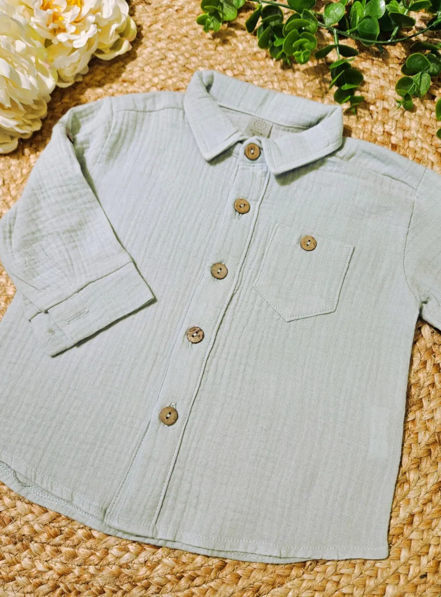 Chemise coton gaze enfant vert sauge