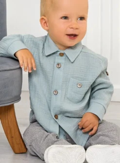 Chemise coton gaze enfant vert sauge