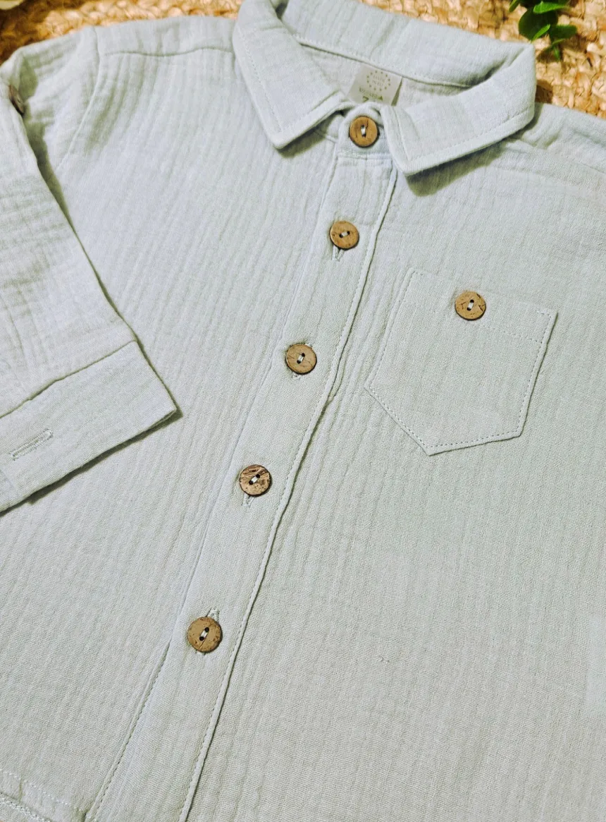 Chemise coton gaze enfant vert sauge