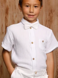 Chemise cérémonie garçon coton gaze blanc