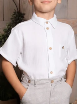 Chemise cérémonie garçon coton gaze blanc