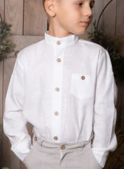 Chemise en lin blanche col mao