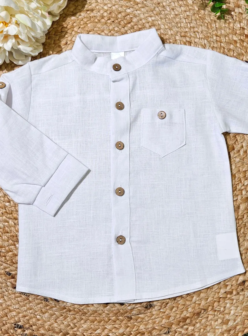 Chemise en lin blanche col mao