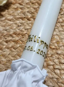 Cierge avec noeud coton Croix Fleurie