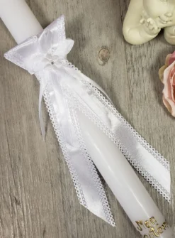 Cierge baptême avec noeud satin - Personnalisable