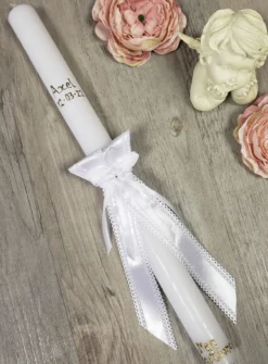 Cierge baptême avec noeud satin - Personnalisable