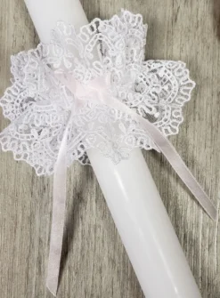 Cierge Baptême avec nœud dentelle