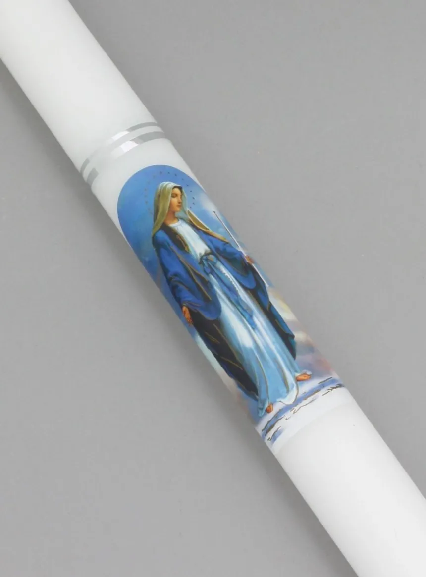 Cierge Baptême La Vierge + noeud dentelle