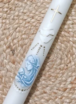 Cierge baptême Vierge et l'enfant colombe et croix