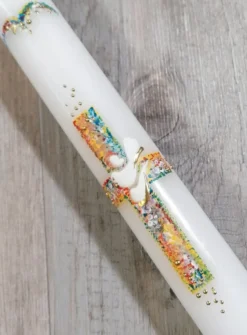 Cierge Croix et Colombe Chrétien - Personnalisable Blanc