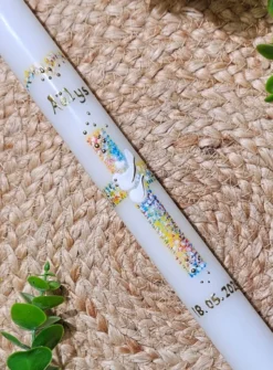 Cierge Croix et Colombe Chrétien - Personnalisable Blanc