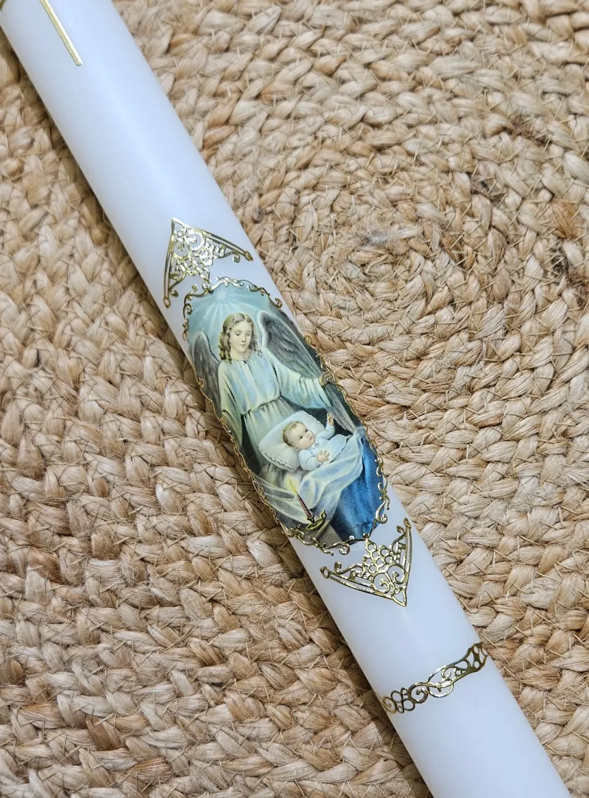 Cierge de baptême ange bénisseur bébé béni - Personnalisable Blanc