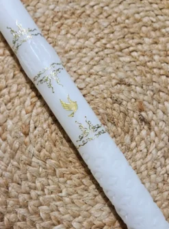 Cierge sculpté avec Colombe dorée - Personnalisable Blanc