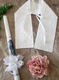 Coffret bapteme : étole + noeud dentelle avec bougie - la Vierge Marie