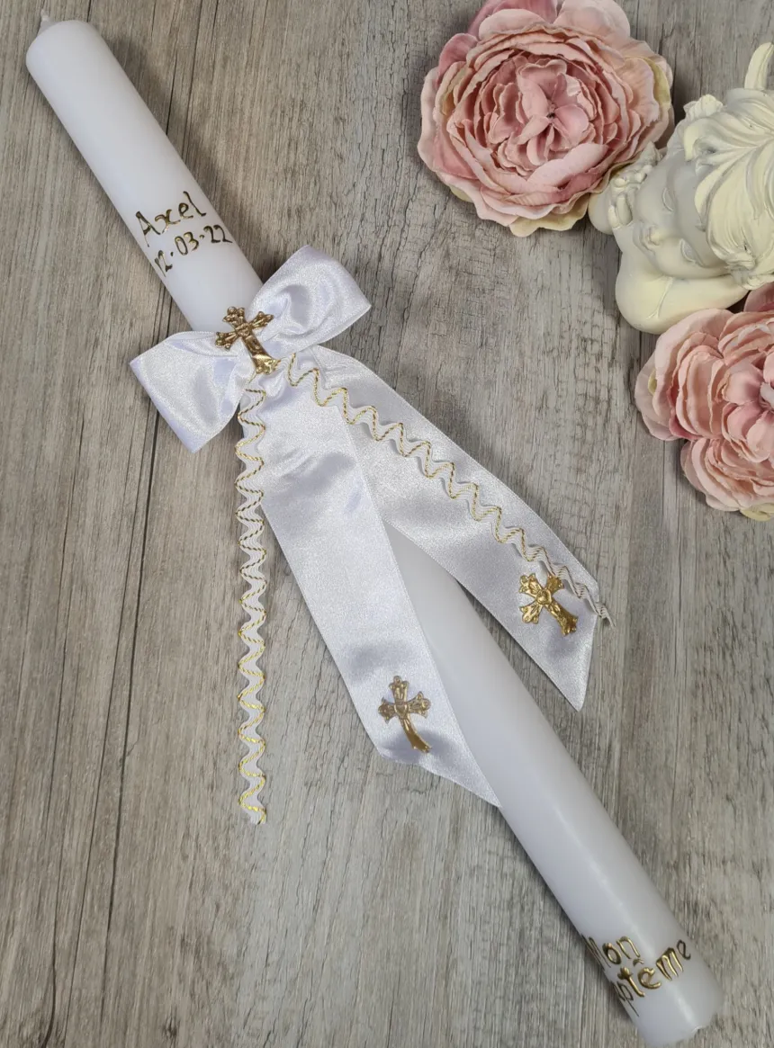 Coffret Baptême étole dentelle + bougie - Personnalisable