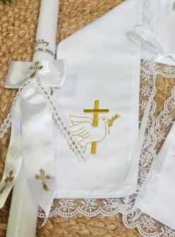 Coffret Baptême étole dentelle + bougie - Personnalisable