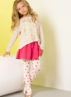Collants blanc fille coeur couleur