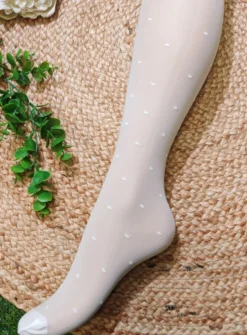 Collants fille fin blanc avec pois