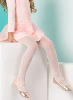 Collants fille fin blanc avec pois