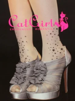 Collants tatouage étoiles et strass Beige