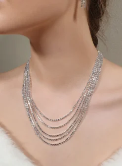 Collier de dos ou poitrine longueur 125cm Gris argent