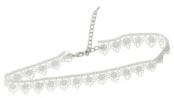 Collier dentelle et perles Blanc