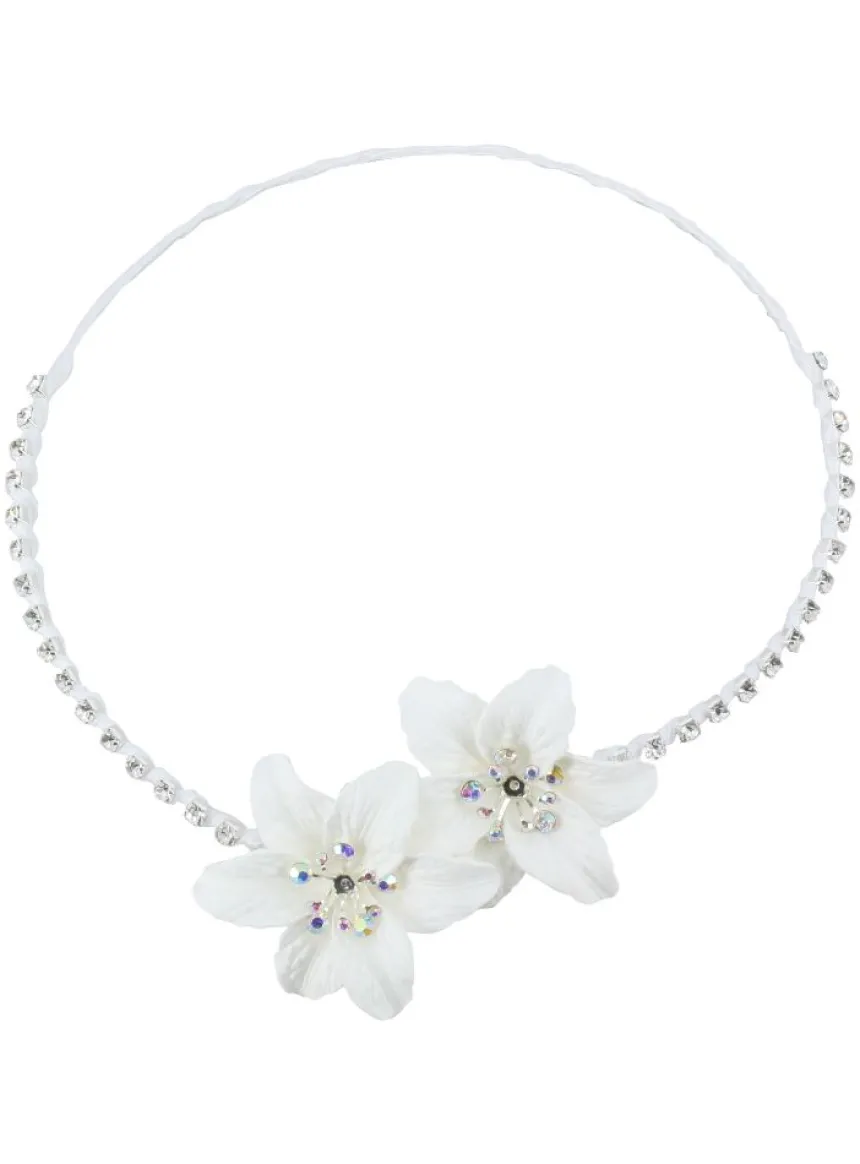 Collier mariage ouvert fleur et strass Blanc