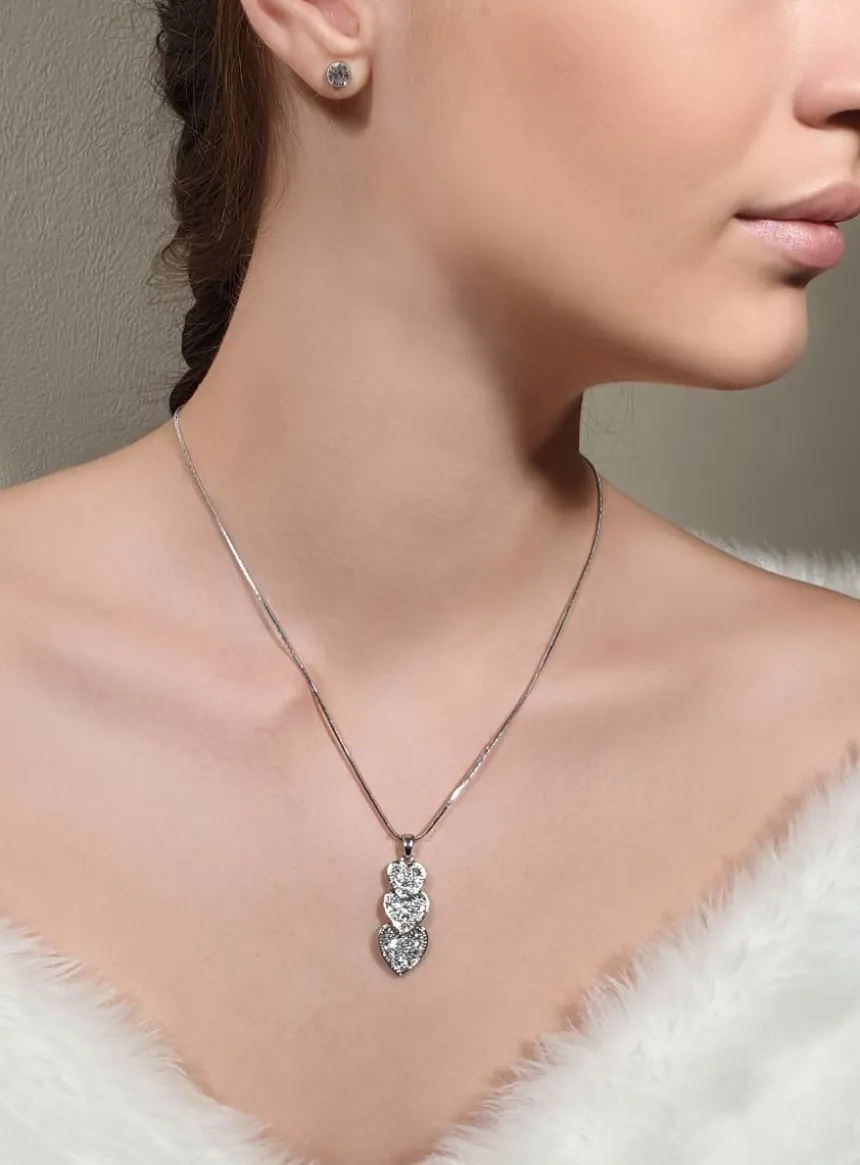 Collier pendentif coeur et boucles d'oreilles strass Gris argent