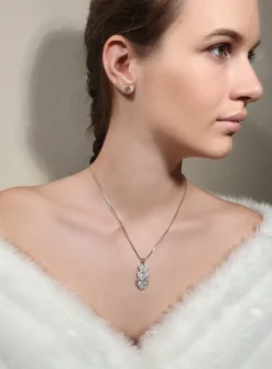 Collier pendentif coeur et boucles d'oreilles strass Gris argent