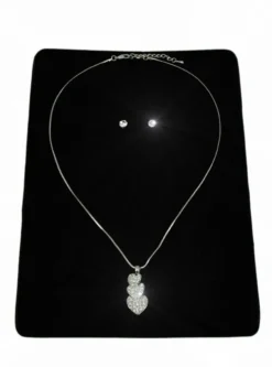 Collier pendentif coeur et boucles d'oreilles strass Gris argent