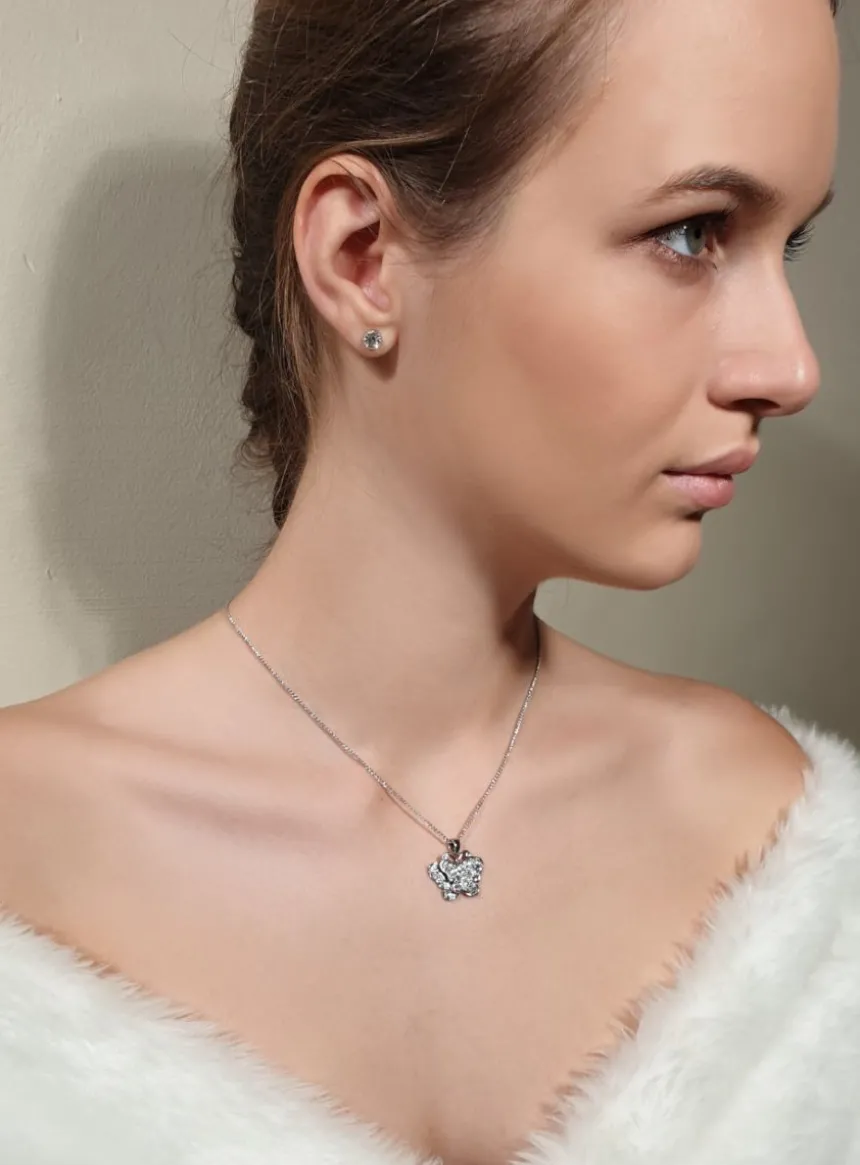 Collier pendentif papillon et boucles d'oreilles strass Gris argent