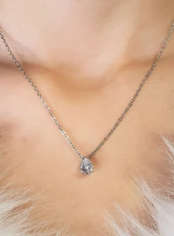 Collier pendentif strass en Goutte Gris argent