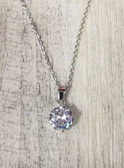 Collier pendentif strass en Solitaire Gris argent