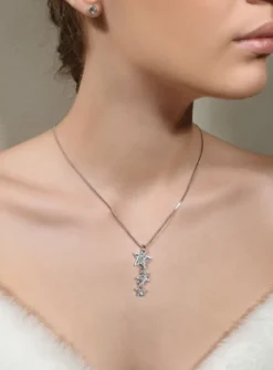 Collier pendentif étoile filante et boucles d'oreilles strass Gris argent