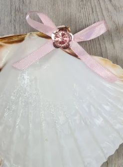 Coquille de baptême strass fleur et noeud