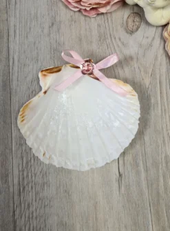 Coquille de baptême strass fleur et noeud