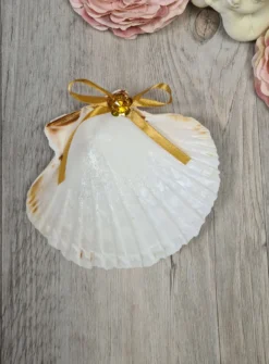 Coquille de baptême strass fleur et noeud