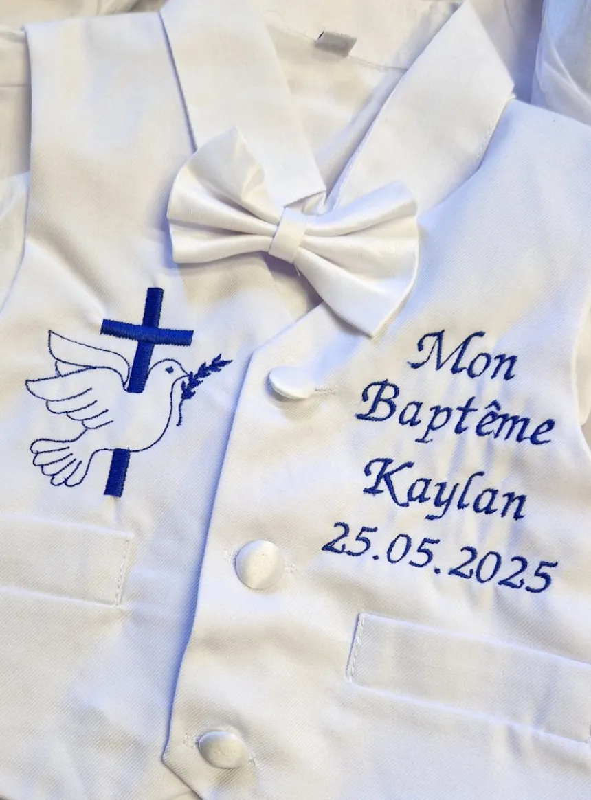 Costume baptême complet blanc pour bébé garçon