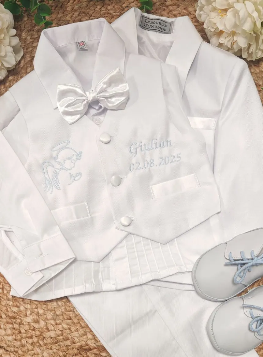 Costume baptême complet blanc pour bébé garçon
