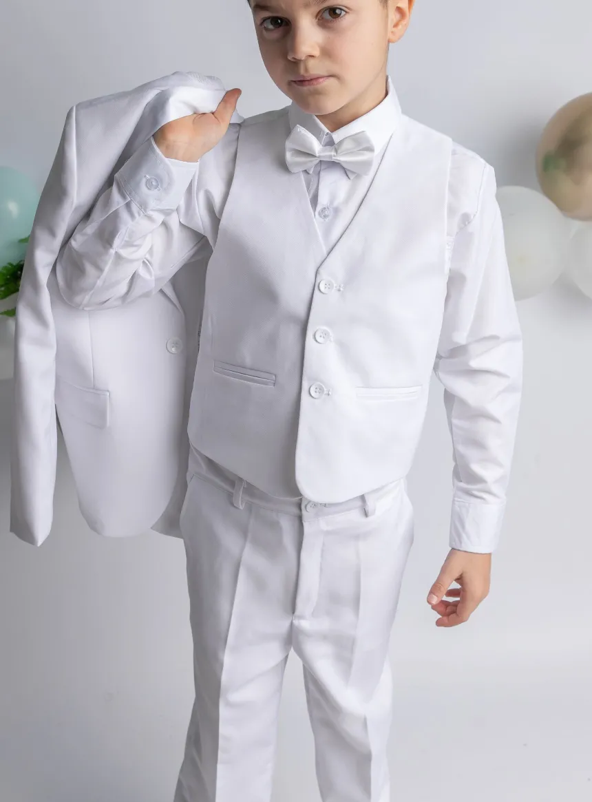 Costume blanc cérémonie enfant complet 5 pièces Thibault