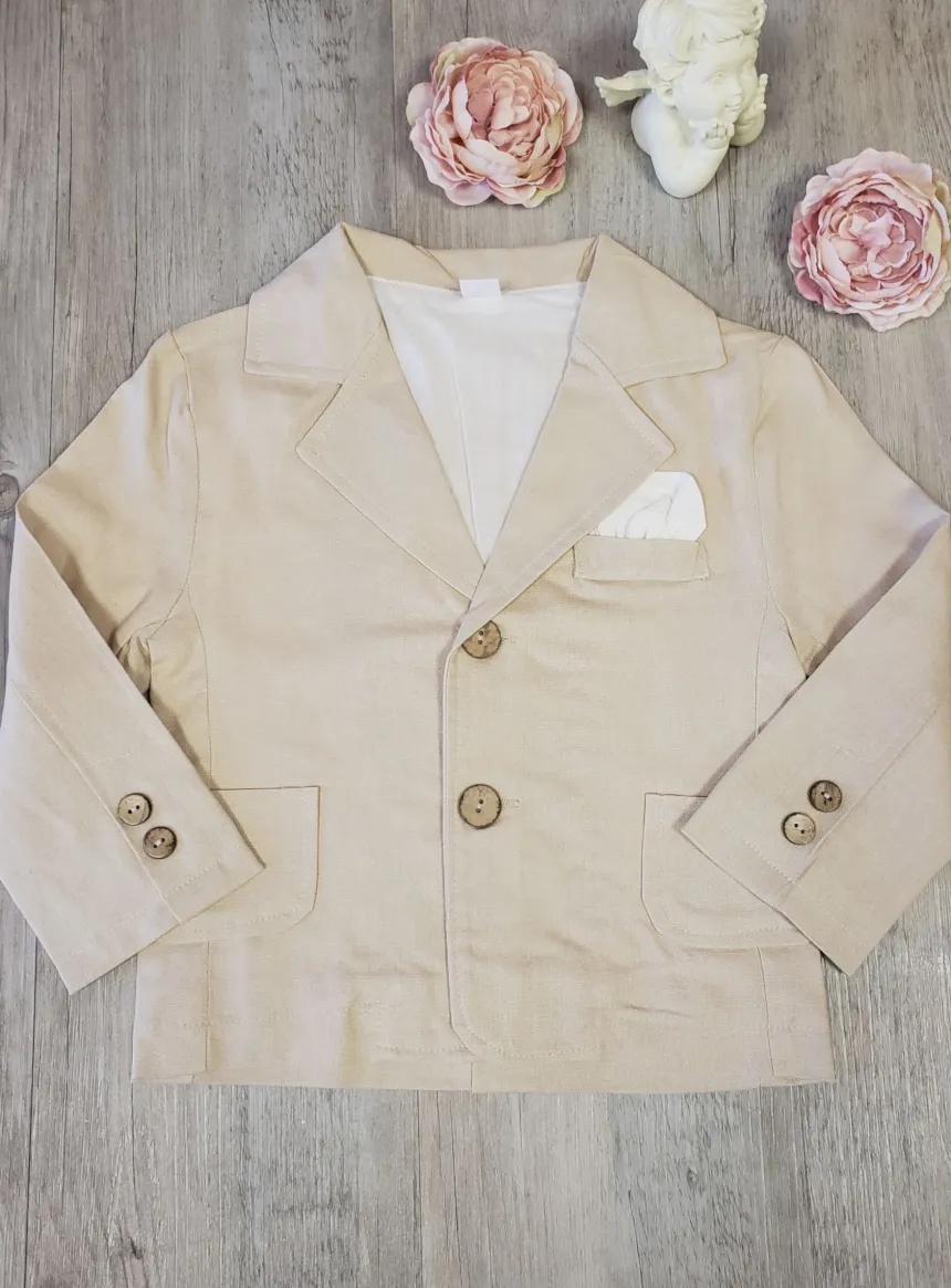 Costume de cérémonie en lin blanc et beige Edouard