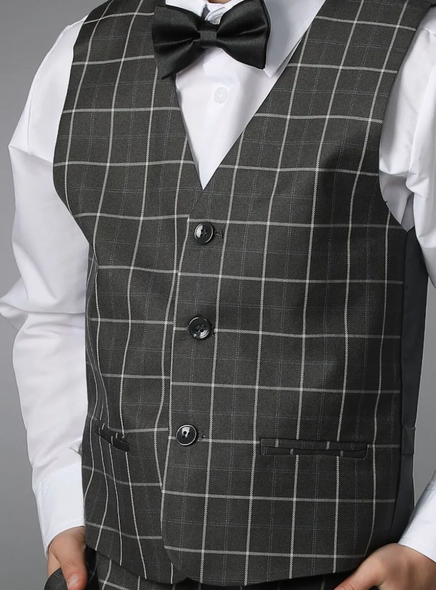 Costume garçon complet à carreaux gris Antonio
