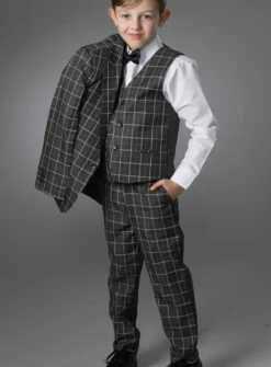 Costume garçon complet à carreaux gris Antonio