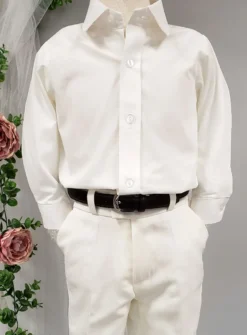 Costume garçon 4 pièces Lin beige et ivoire