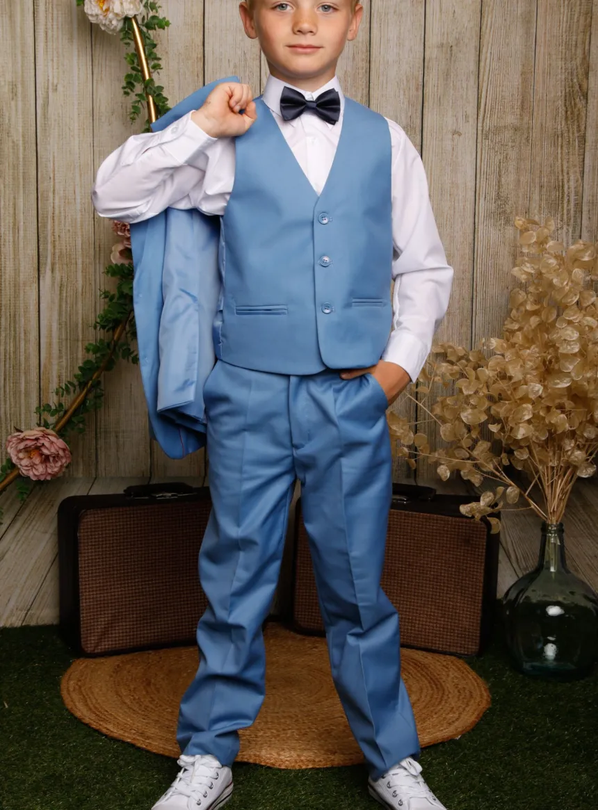 Costume mariage garçon 5 pièces Jean bleu clair