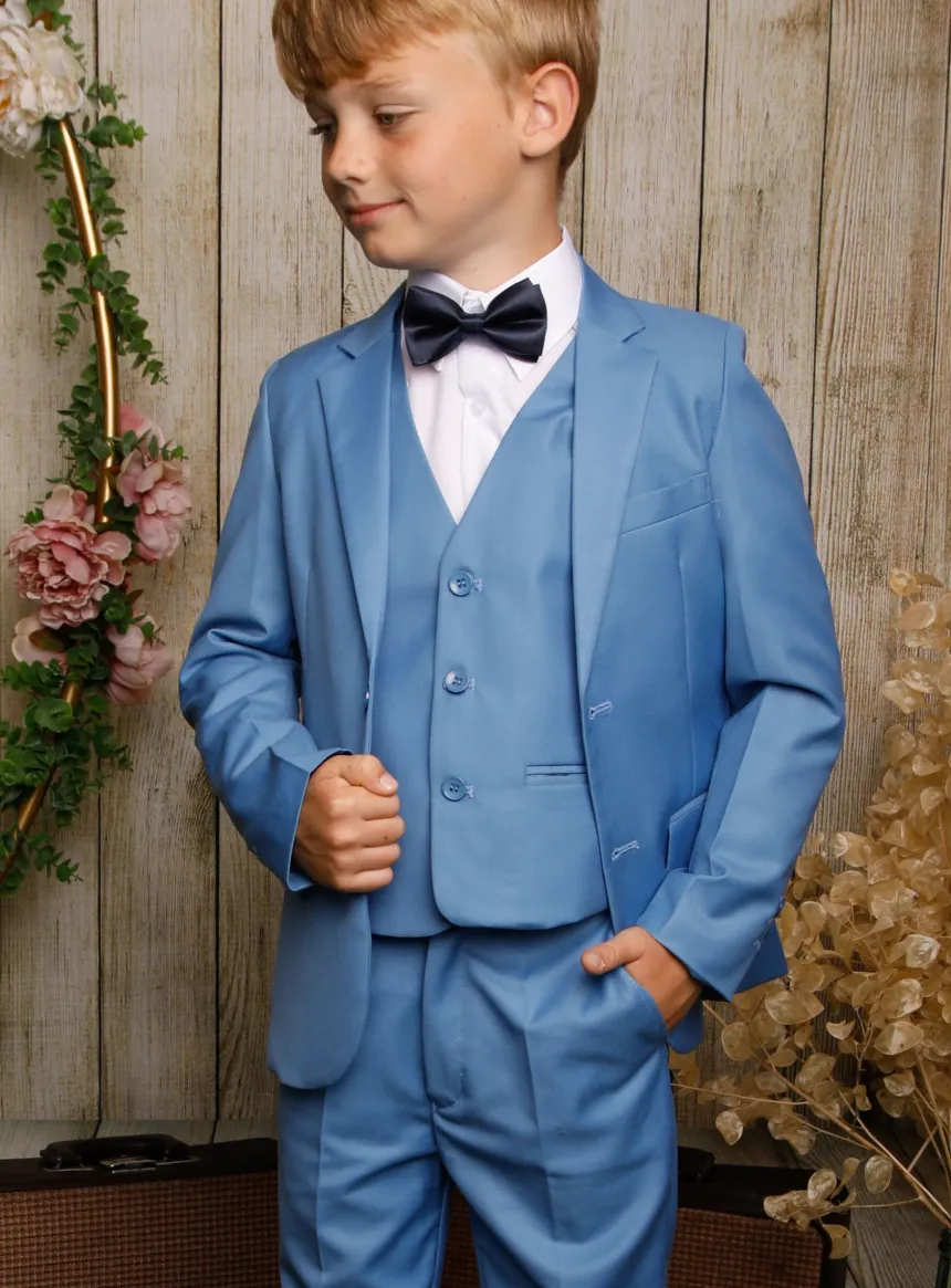 Costume mariage garçon 5 pièces Jean bleu clair