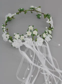 Couronne avec fleurs et rubans Blanc