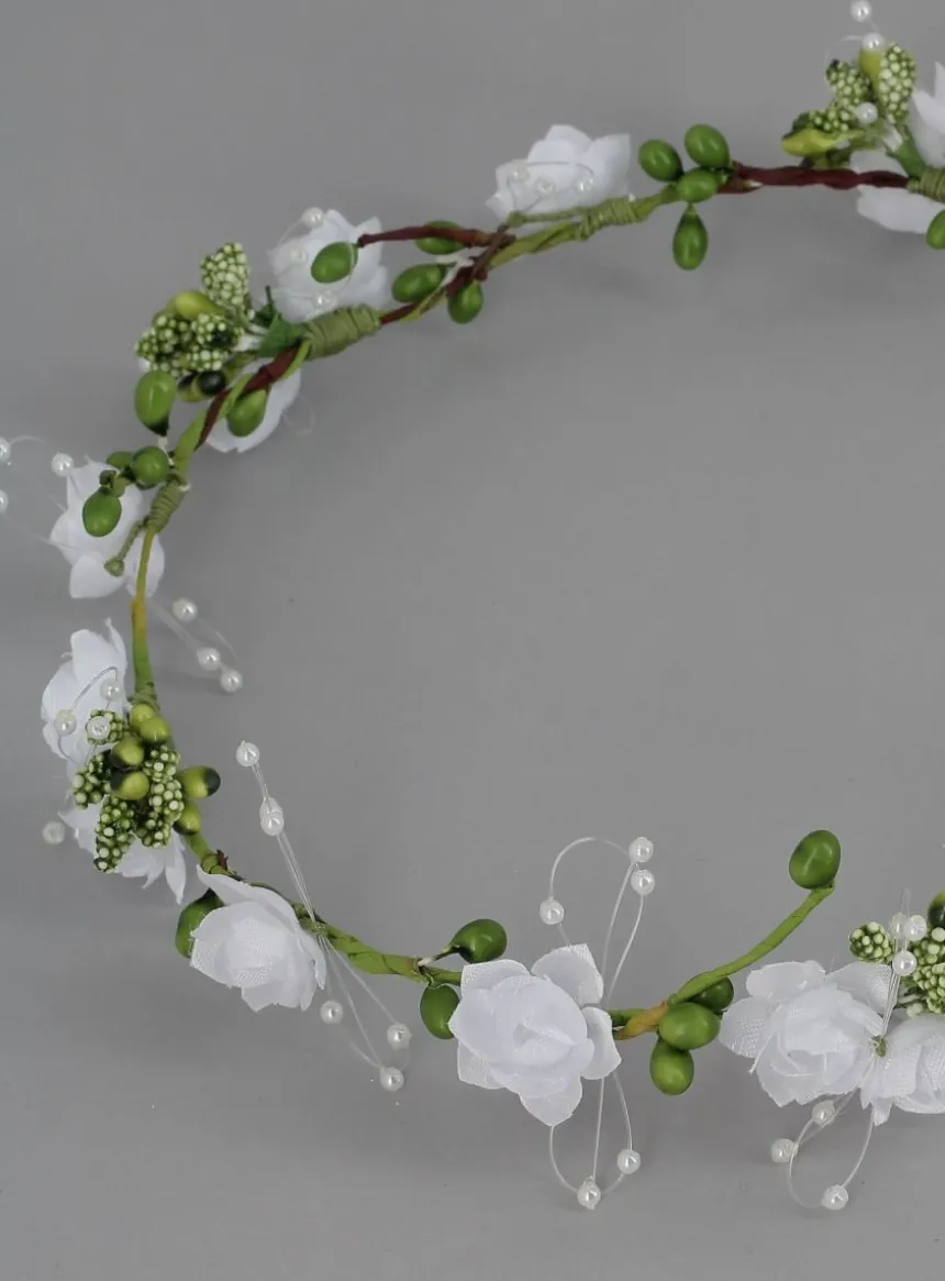 Couronne champêtre avec fleurs blanches Blanc